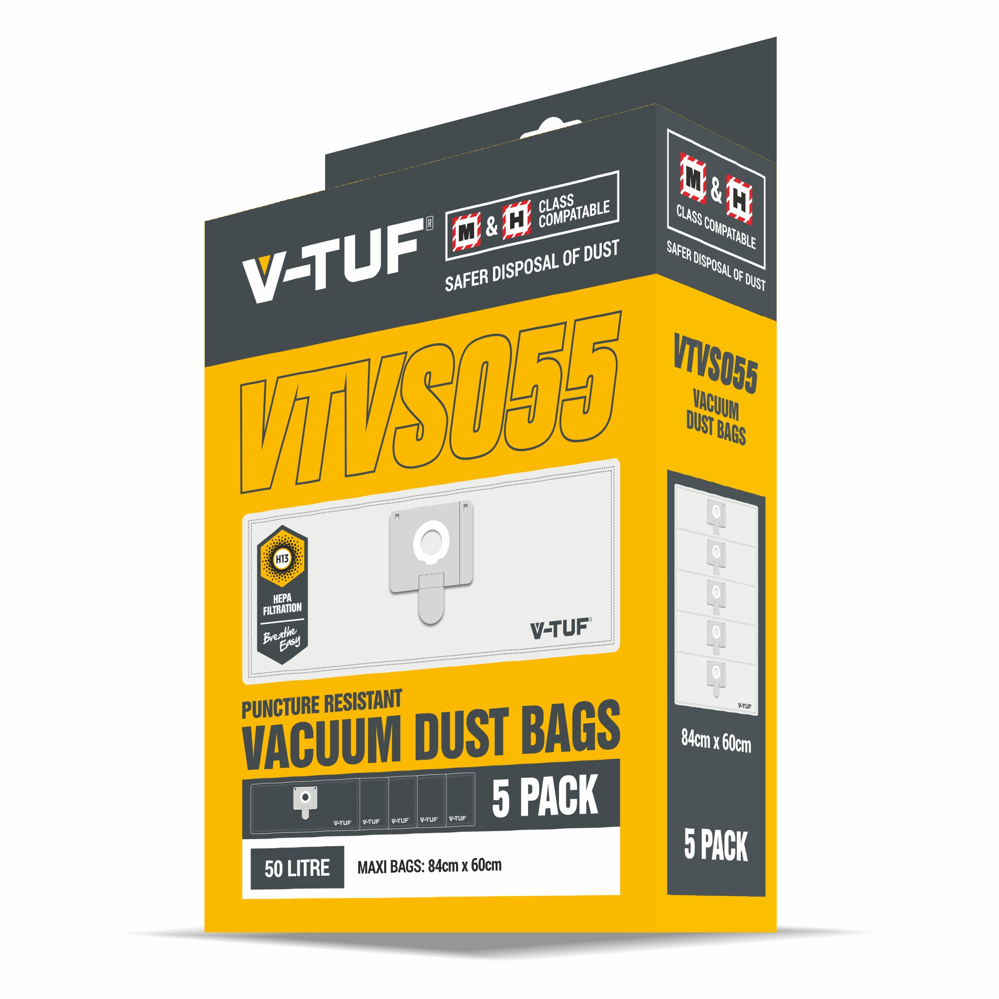 V-TUF H Class 80L Dust Bag (Pack 5) (to suit MAXI Range, MAMMOTH Stainless &